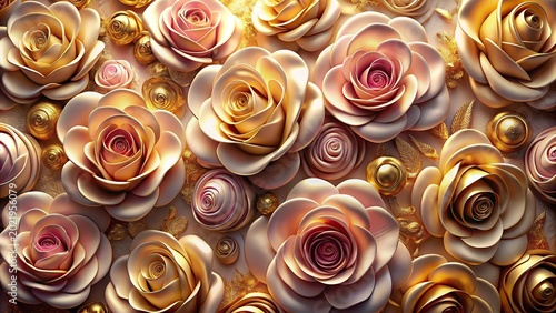 New 3d flower background with golden jewelry and flowers in black decorative wallpaper