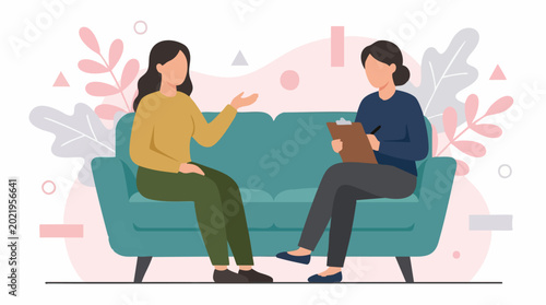 Bild auf Leinwand Flat illustration of two women having a counseling or therapy session