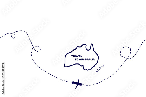 Airplane route. Inverse trace. Travel to Australia