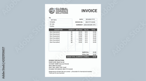 Clean Minimalist Professional Invoice Template with Simple Grayscale Layout for Company Financial Billing Records