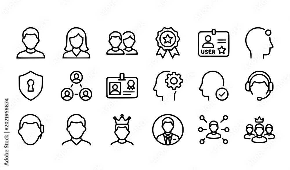 Fototapeta premium Professional User and Profile Outline Icons Vector Set with Editable Stroke Design