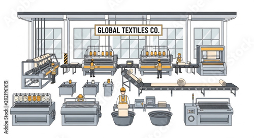 Canvastavla Global Textiles Co. Factory Production Line Illustration.