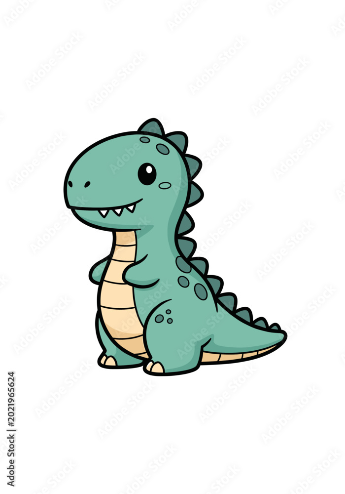 Fototapeta premium Cute cartoon dinosaur illustration on a white background, adorable design.