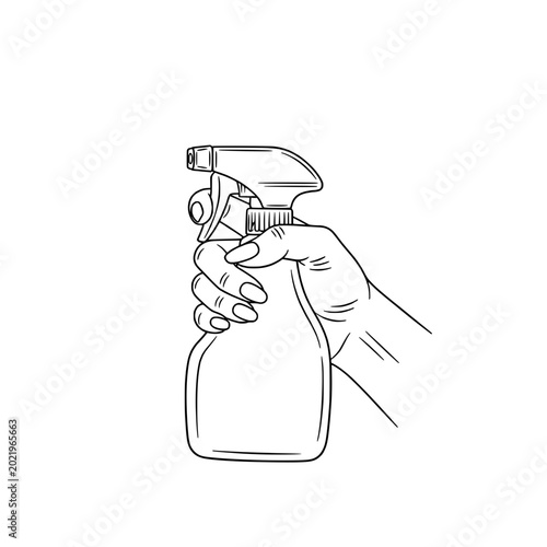 Icon of a beautiful woman's hand holding a spray bottle, representing concepts of cleaning and hygiene