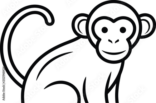 Photography Playful outline illustration of a monkey with a curved tail its face looking dir