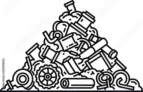 Photos Outline illustration of a pile of scrap metal and junk with junk yard industrial
