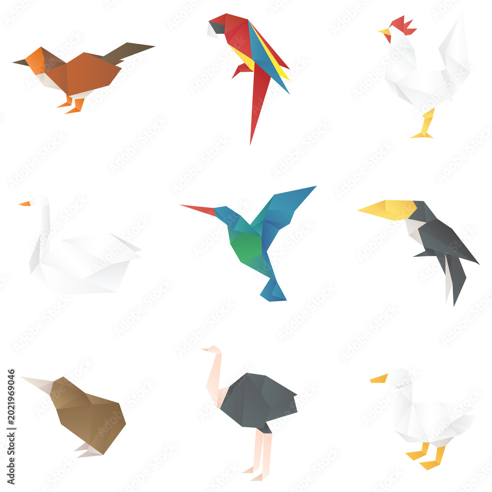 Fototapeta premium Cute birds craft png geometric cut out collection