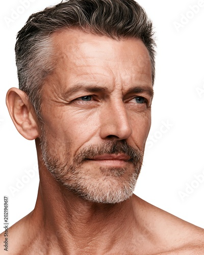 minimal luxury jawline enhancement poster, handsome mature male model,