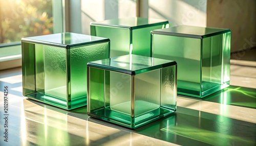 Muted green frosted glass blocks with soft rounded edges