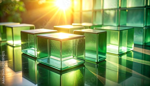 Muted green frosted glass blocks with soft rounded edges