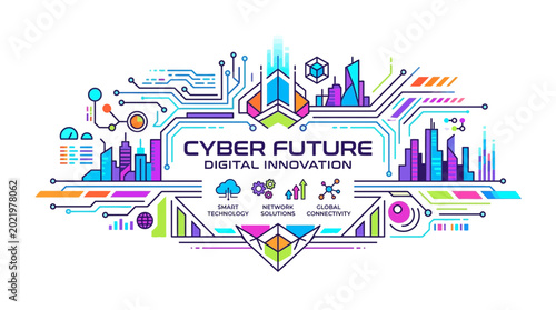 Tableau sur toile Cyber Future Digital Innovation Cityscape