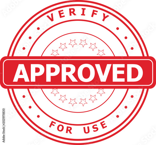 Photos A red approved stamp is placed on a document for verification.