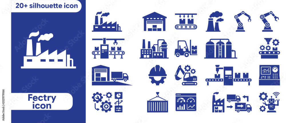 Naklejka premium Smart Industry vector icon set. Featuring robotic arm, AI factory, IoT, automation, digital manufacturing, and predictive maintenance concepts.