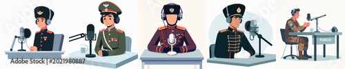 Obraz na płótnie soldier vector doing podcast at table