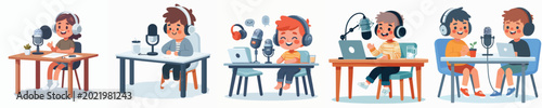 vector of a child doing a podcast
