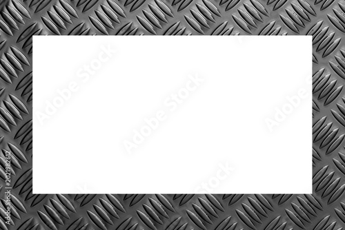 Steel checker plate bortder frame isolated on white. Industrial material background concept.