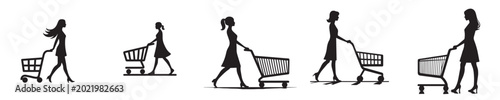 woman pushing a trolley silhouette style