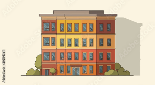 Photos Colorful multi-story urban residential building.