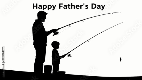 Happy Fathers Day Father's Day, fishing, silhouette, vector, illustration, Happy Father's Day, dad, child, fishing rods isolated on White Background vector eps silhouette