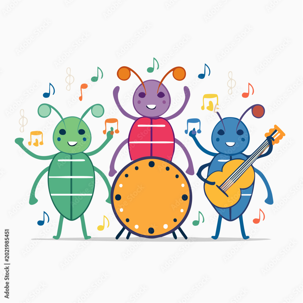 Obraz premium Cartoon Insects Playing Music Together