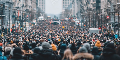 Vast Crowd of People Gathered on a City Street During an Event or Demonstration