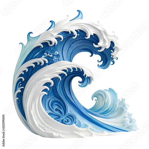 Stylized ocean wave sculpture featuring intricate swirling details isolated on a clean white studio background