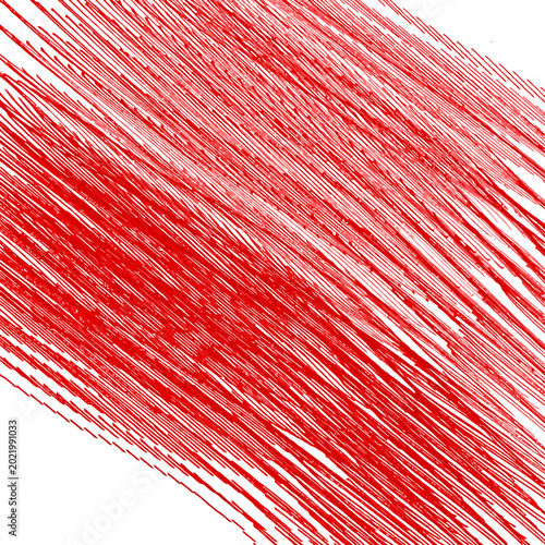 A close-up shot of a red fabric texture featuring a colorful pattern of lines and network-like cables in vibrant orange, yellow, and red hues