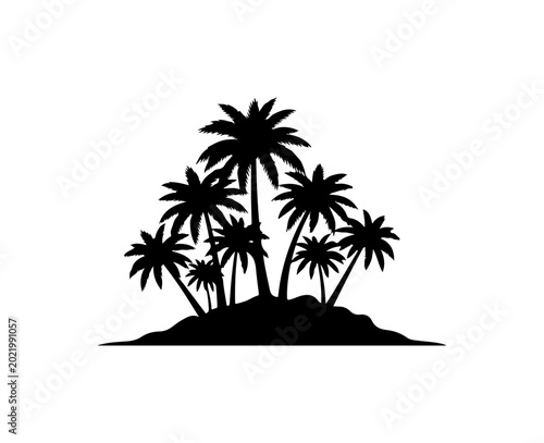 Silhouette of Tropical Island with Palm Trees