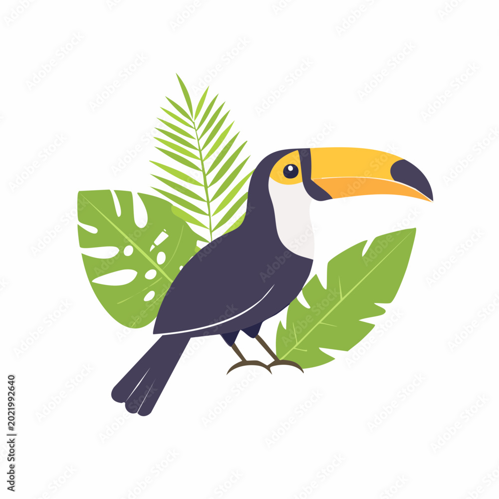 Obraz premium Toucan Bird with Tropical Leaves