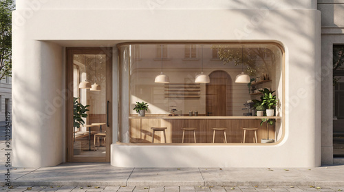 Minimalist Coffee Shop Exterior with Empty Horizontal Signage Mockup