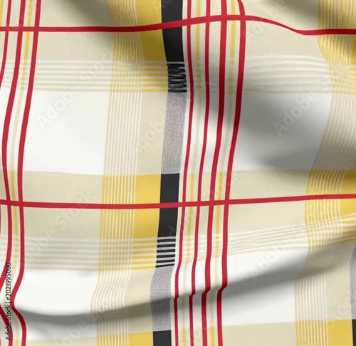 Geometric grid pattern with yellow, black, gray and red lines on white background