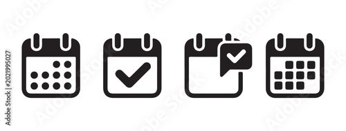 Foto Four distinct calendar icons, including checkmark for task completion or scheduled event