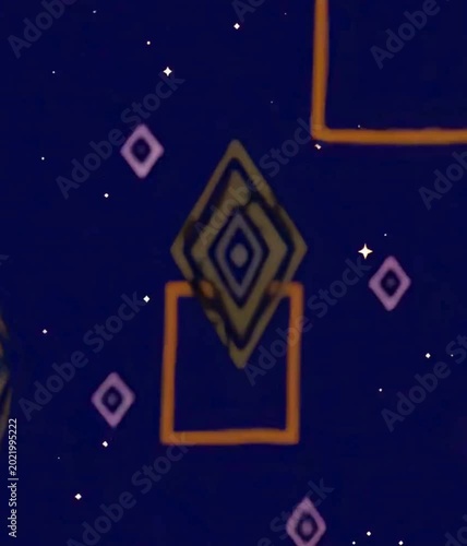 Gold geometric shapes selection highlight on dark blue starry background