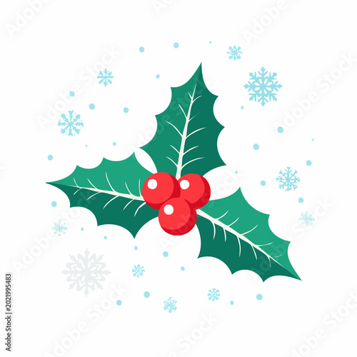 Christmas Holly Berry and Snowflakes Illustration