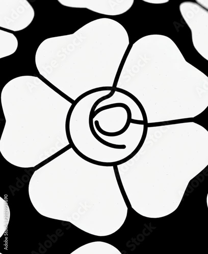 Seamless floral pattern with geometric flower shapes on black background