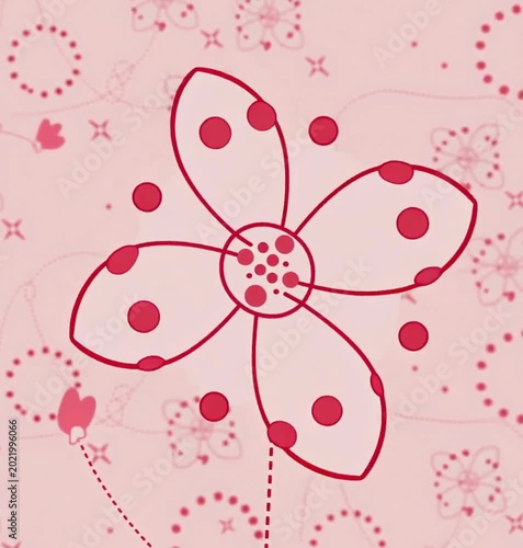Pink floral and geometric seamless pattern on light background