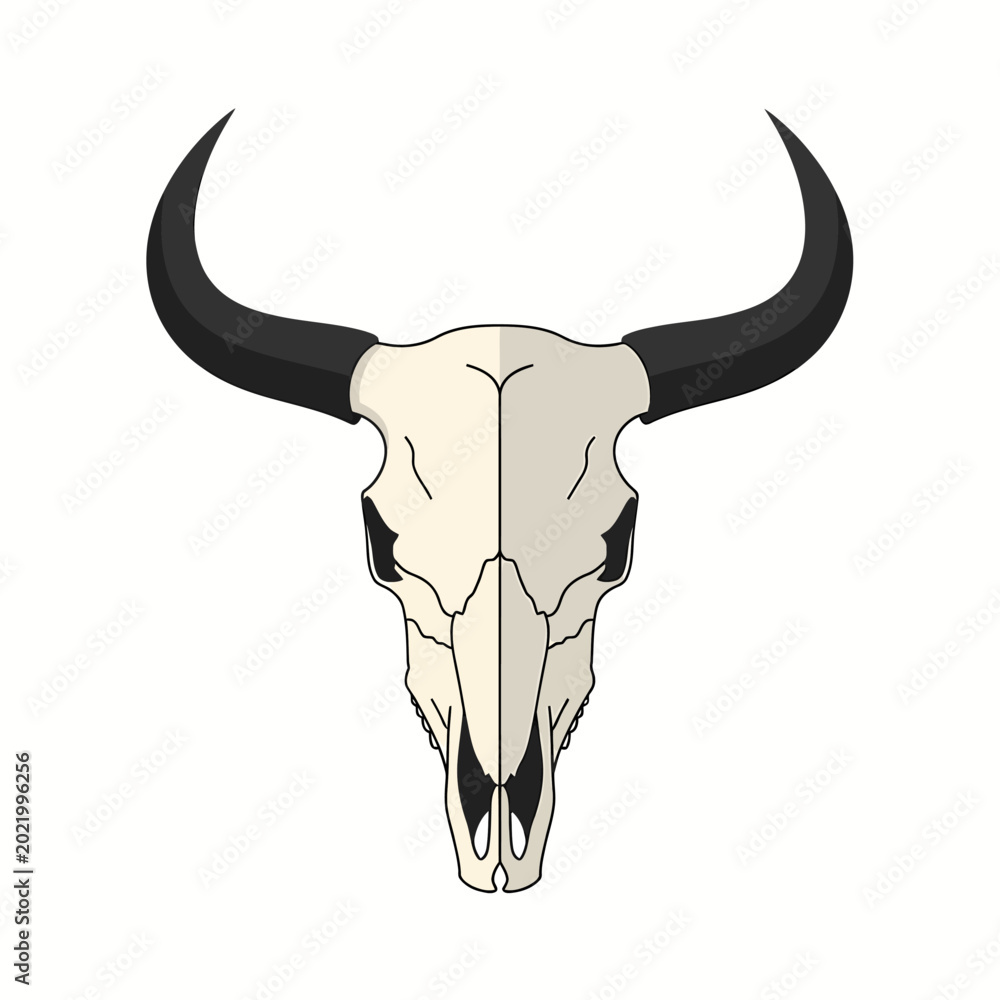 Fototapeta premium Bull Skull Flat Vector Illustration - Minimalist Graphic Design Art