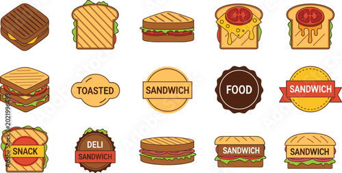 Photos Toasted Sandwich and Fast Food Vector Icon Set on White Background