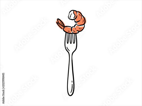Quadro su tela Shrimp Impaled On A Fork Isolated On A White Background Illustration