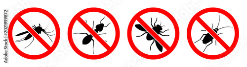 Quadro su tela No pest sign, Prohibited insects icons, Mosquito, ant, fly, cockroach symbols, S