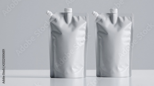 Pouch mockup of blank white plastic packaging container with spout for liquid bag