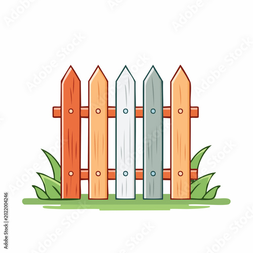 Cartoon Picket Fence with Grass