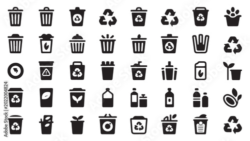 Schilderij op canvas Ecological recycling and waste management vector icons set for environmental conservation