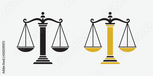 Fotografie Law and Judicial Balance Icons, Attorney, Courtroom and Legal Justice Symbol Pac