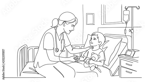 Nurse taking care of a child in hospital.