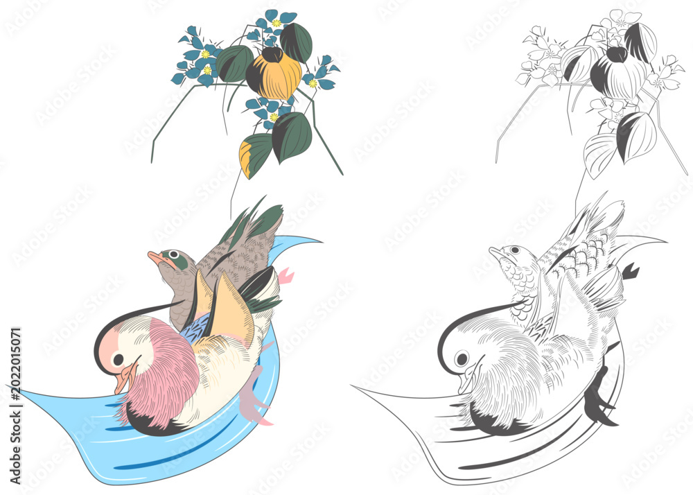 Obraz premium 浮世絵 鴛鴦のイメージイラスト1