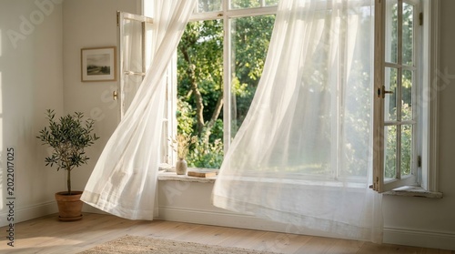 Open Window with Sheer Curtains