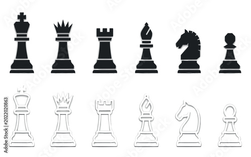 Fotografie Professional vector chess icon set featuring king queen rook bishop knight and p