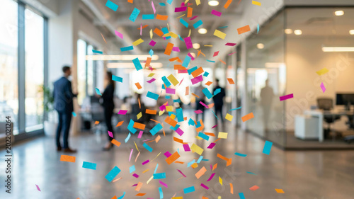 Corporate achievement milestone confetti celebration office corporate achievement milestone. Leadership strategy management. goal objective success, growth progress performance, motivation