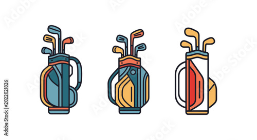 Golf Bag Line art vector set modern abstract colorful shapes
